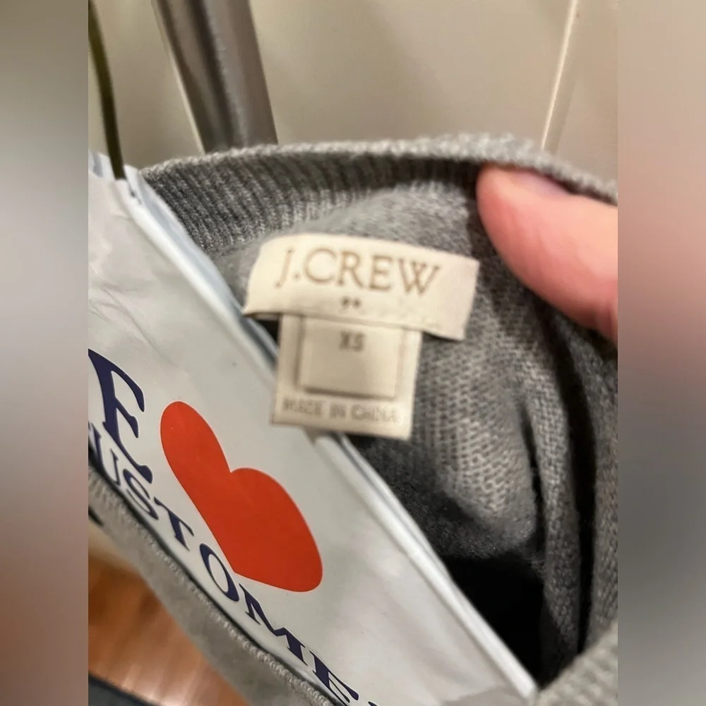 J Crew XS grey crewneck with black polka dots